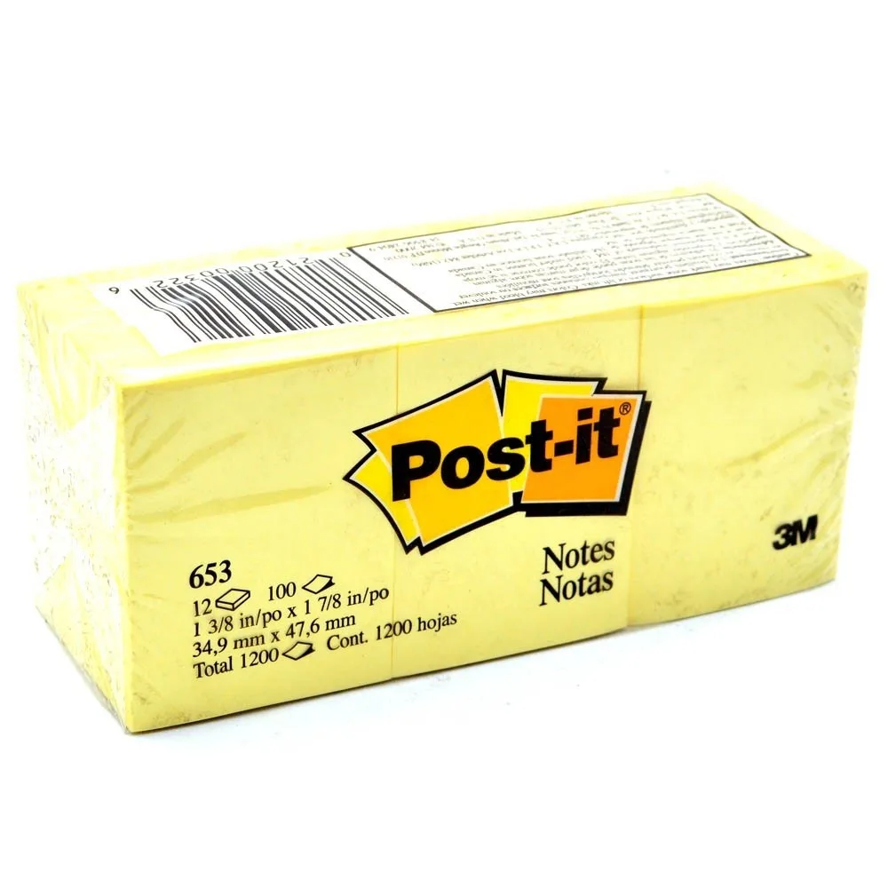 PACK 12 POST IT 653 51 X 38 AMARILLO 3Mi