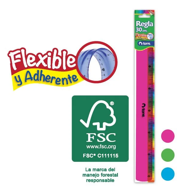 REGLA 30CM FLEXIBLE COLORES TORRE 28657