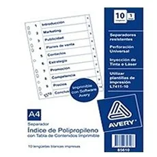 SEPARADOR A-4 VINIL 1-10 AVERI BLANCO 85610i