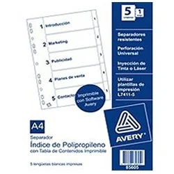 SEPARADOR A-4 VINIL 1-5 DIV BLANCO AVERI 85605i