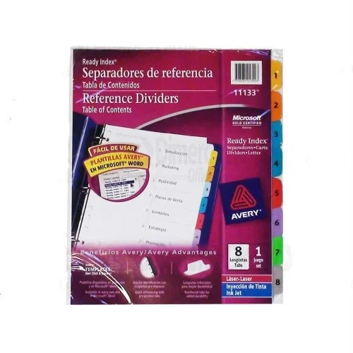 SEPARADOR CARTA 1-8 DIV  AVERI COLOR 11133i