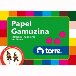 BOLSON PAPEL GAMUZINA 12 PLIEGOS COLORES TORRE.i
