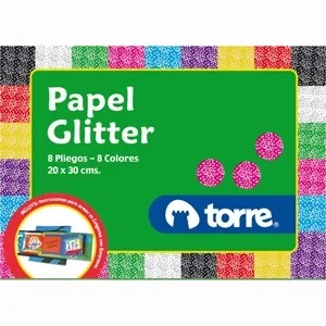 BOLSON PAPEL GLITER 8 PLIEGOS COLORES TORRE.i
