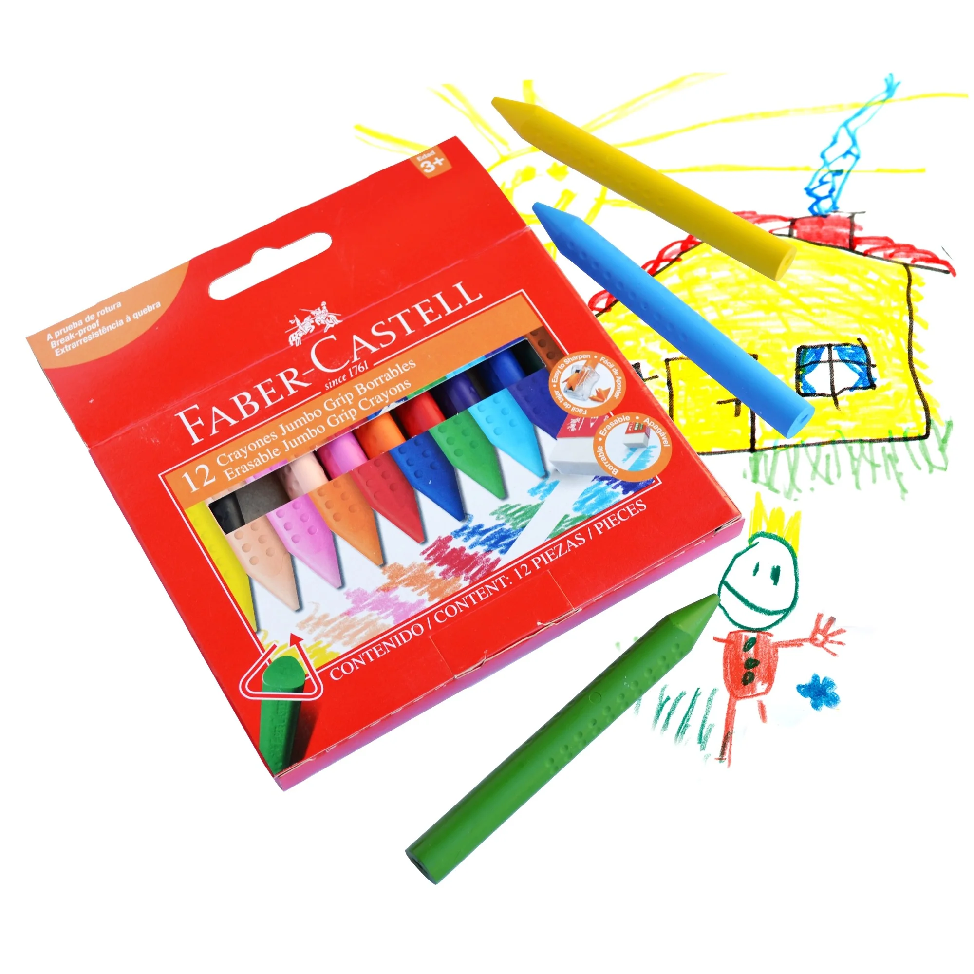 LAPICES DE CERA JUMBO 12COL TRIANGULAR GRIP FABERi