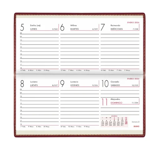 AGENDA 2026 CHEQUERA 17 X 8CM BUHO POCKET CLASICA  SEMANA VISTA 7731