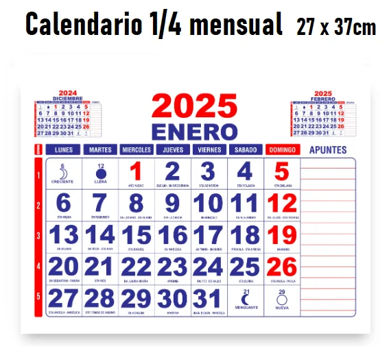 zliquidacion CALENDARIO 2025 MURAL 12 MESES 37 X 27 liquidacion