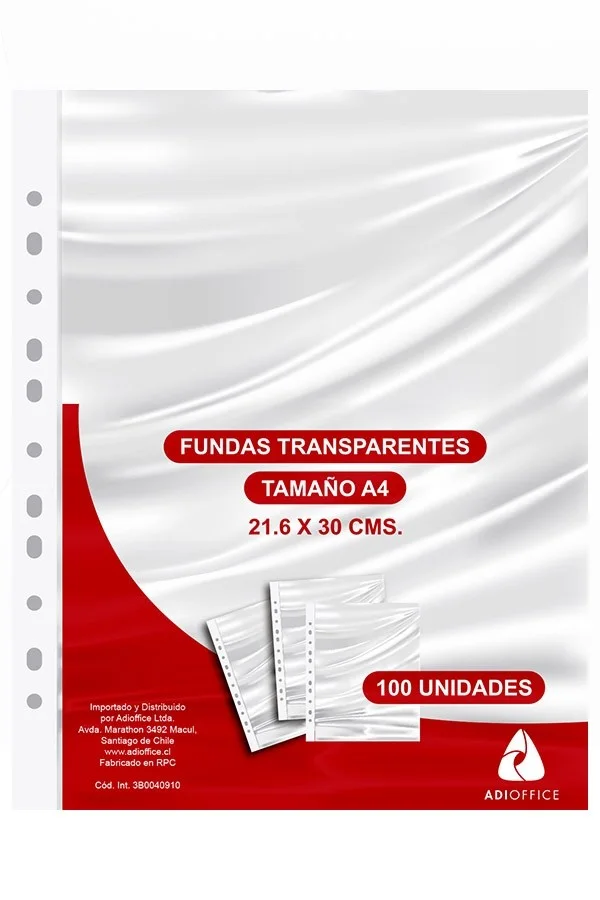 FUNDA PLASTICA A-4 100 UND ADIOFFICE 35MMi