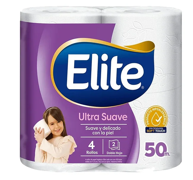 PACK 4 PAPEL HIGIENICO DOBLE HOJA 50MT ELITE