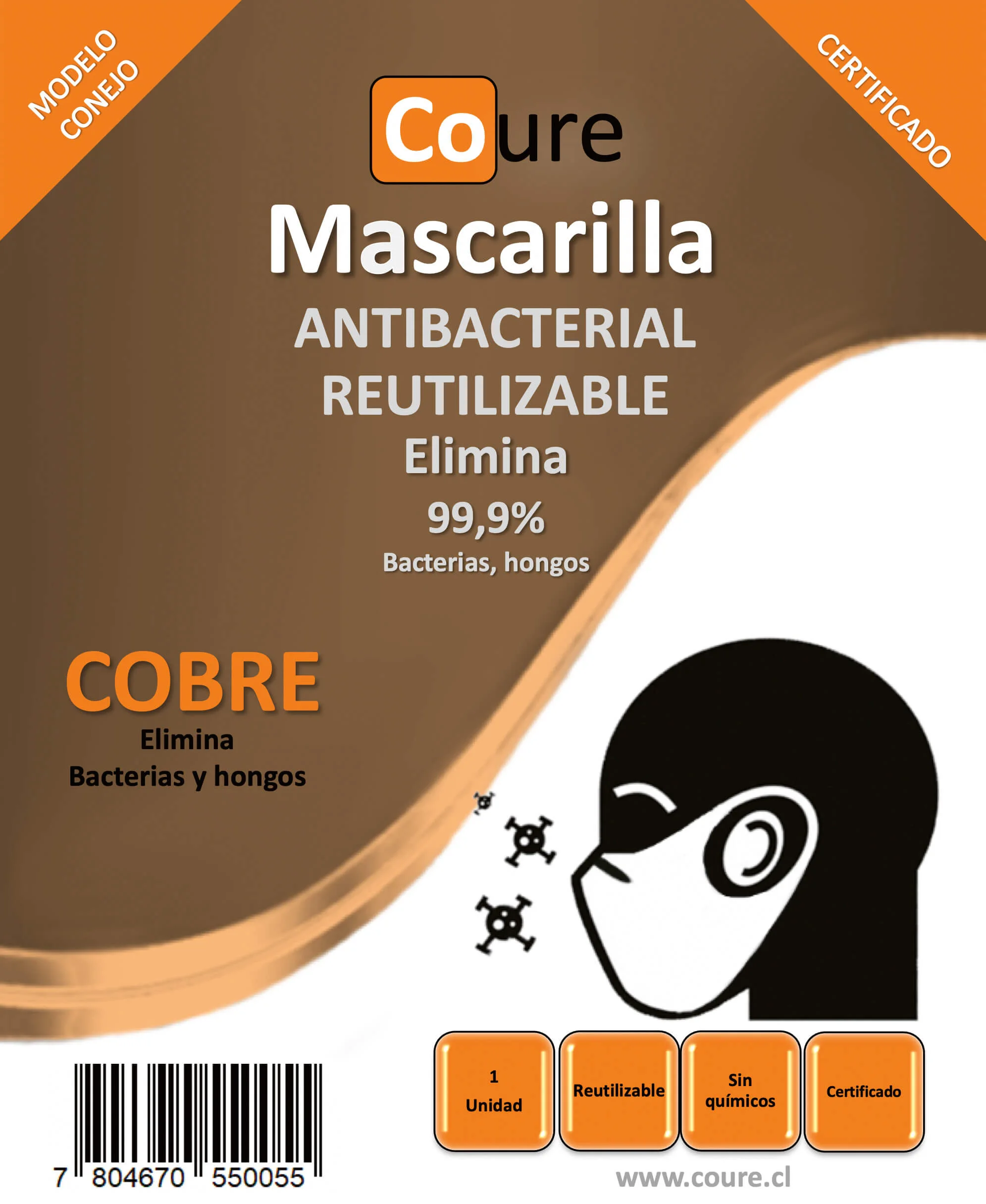 MASCARILLA DE COBRE REUTILIZABLE ANTIBACTERIAL COURE
