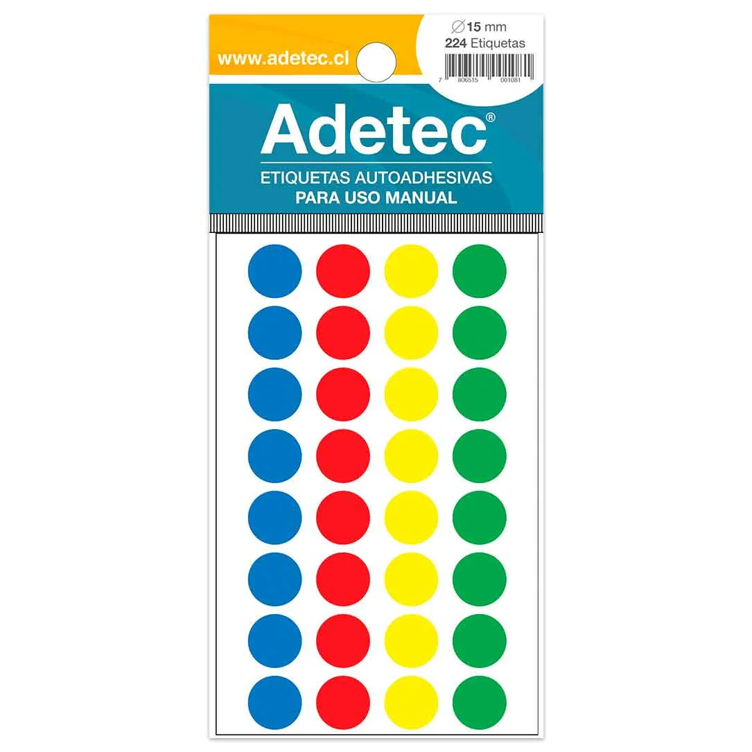 ETIQUETAS MANUAL CIRCULAR 15MM 4COL ADETEC 2210