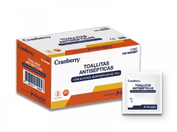 TOALLITAS CON ALCOHOL ISOPROPILICO 70% 100 UND CRANBERRY