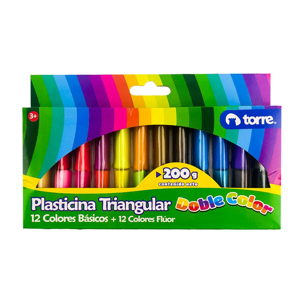 PLASTICINA 12 COL TRIANGULAR BICOLOR TORRE. 29907