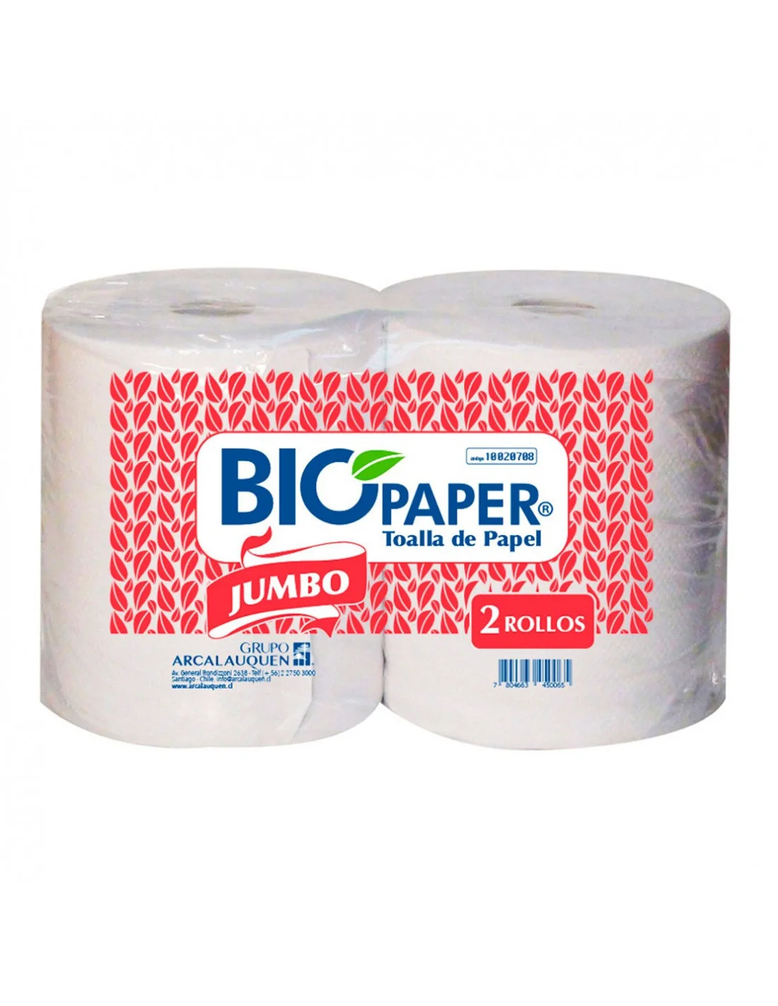 PACK 2 TOALLA PAPEL JUMBO BIOPAPER 250MT ROJO