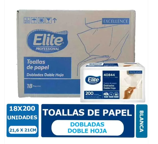 CAJA 18 TOALLA CLINIC ELITE 21.6X21CM DOBLE HOJA 200HJS 40844