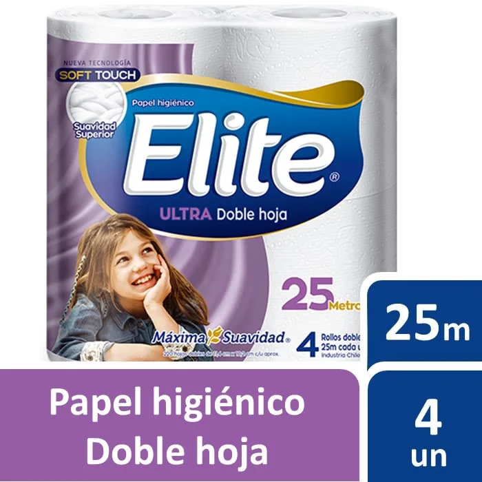 PACK 4 PAPEL HIGIENICO DOBLE HOJA 25MT ELITE SOFT