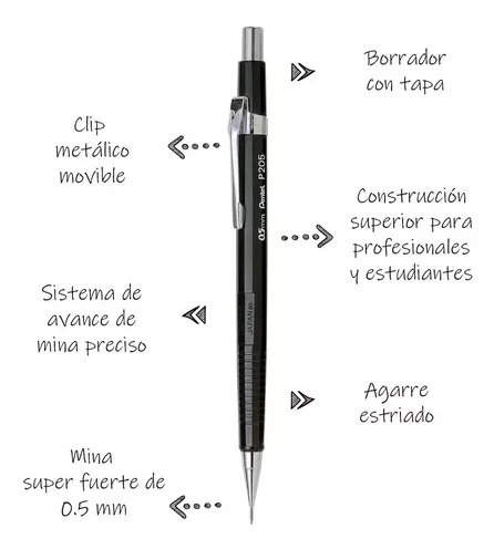 PORTAMINA 0.5 PENTEL P205 NEGRO