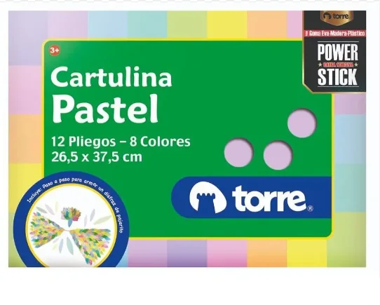 BOLSON CARTULINA PASTEL 8COL 12UN TORRE 32629