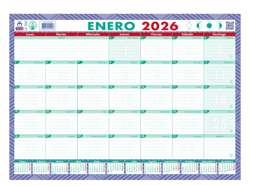 CALENDARIO ESCRITORIO 2026 PLANIFICADOR BUHO ART.1992