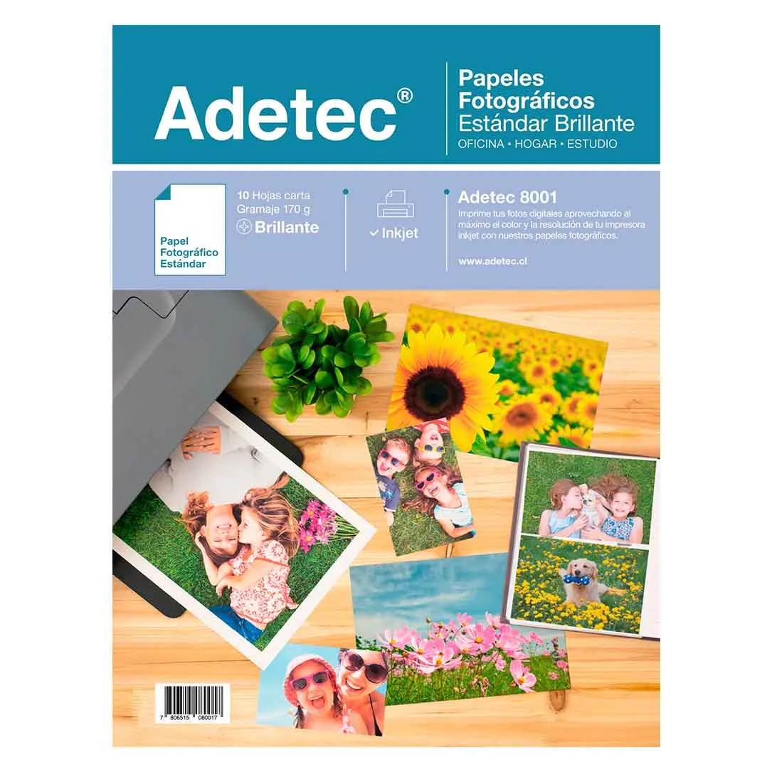 PAPEL FOTO CARTA 170GR GLOSSY ADETEC 10HJS 8001