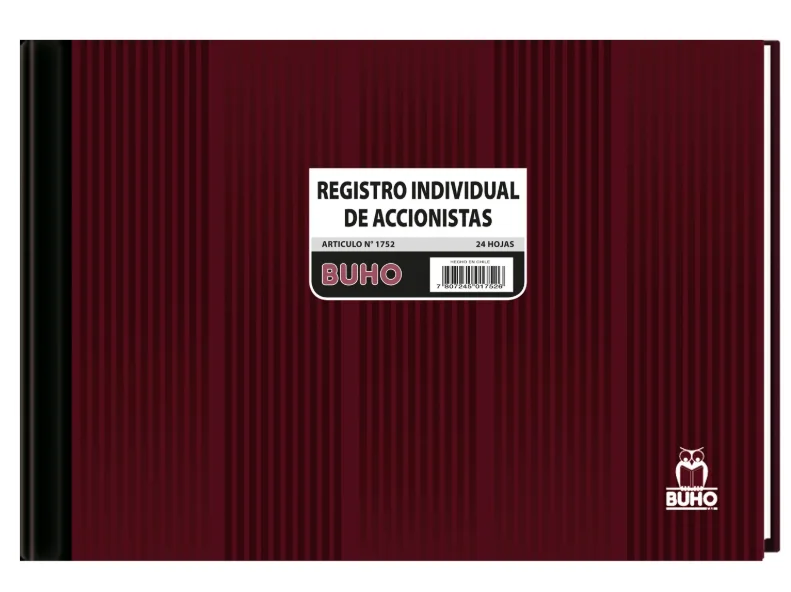 LIBRO REGISTRO ACCIONISTA 24 HJS ART 1752 BUHO