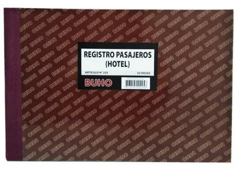 LIBRO REGISTRO PASAJEROS HOTEL 50 HJS ART225 BUHO
