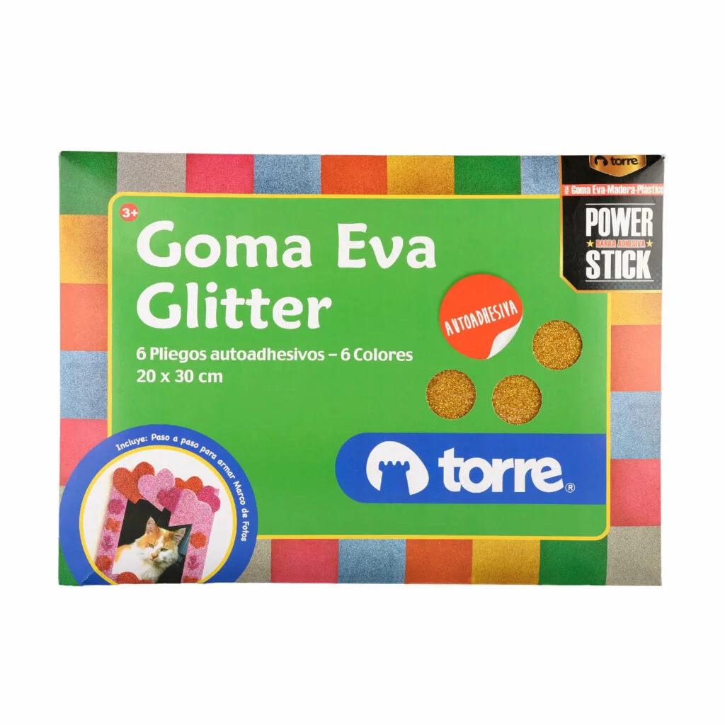 BOLSON GOMA EVA GLITTER 6 COL ADHESIVA TORRE.29674