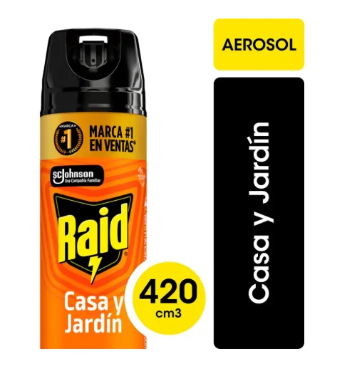 INSECTICIDA CASA Y JARDIN RAID 420CC BASE ACUOSA