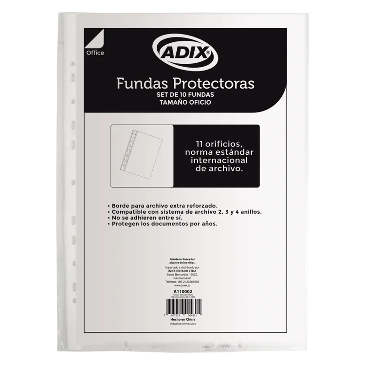 FUNDA PLASTICA CARTA 100 UND LOMO BLANCO ADIX 35MM