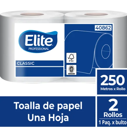PACK 2 TOALLA PAPEL JUMBO ELITE 250MT 1HOJA 40862