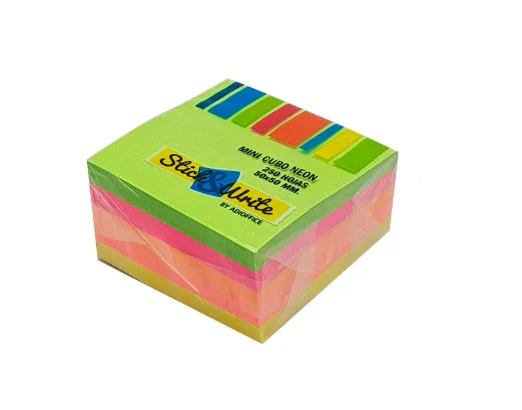POST IT MINI CUBO 50 X 50 5 COLORES NEON 250HJS STICK