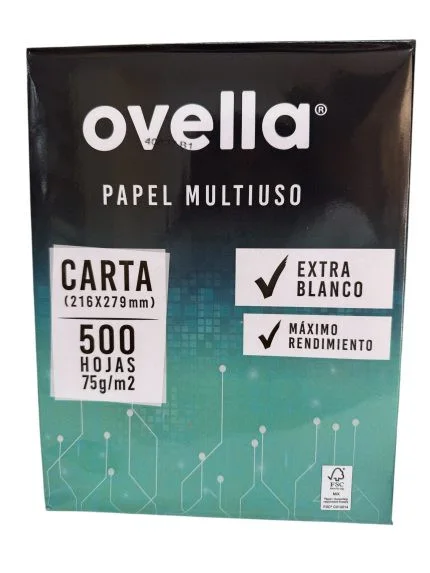 CAJA RESMA 10 UNIDADES PAPEL CARTA, 500HJS 75GR , OVELLA