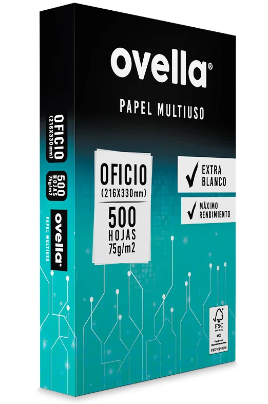 CAJA RESMA 5 UNIDADES PAPEL OFICIO, 500HJS 75GR, OVELLA