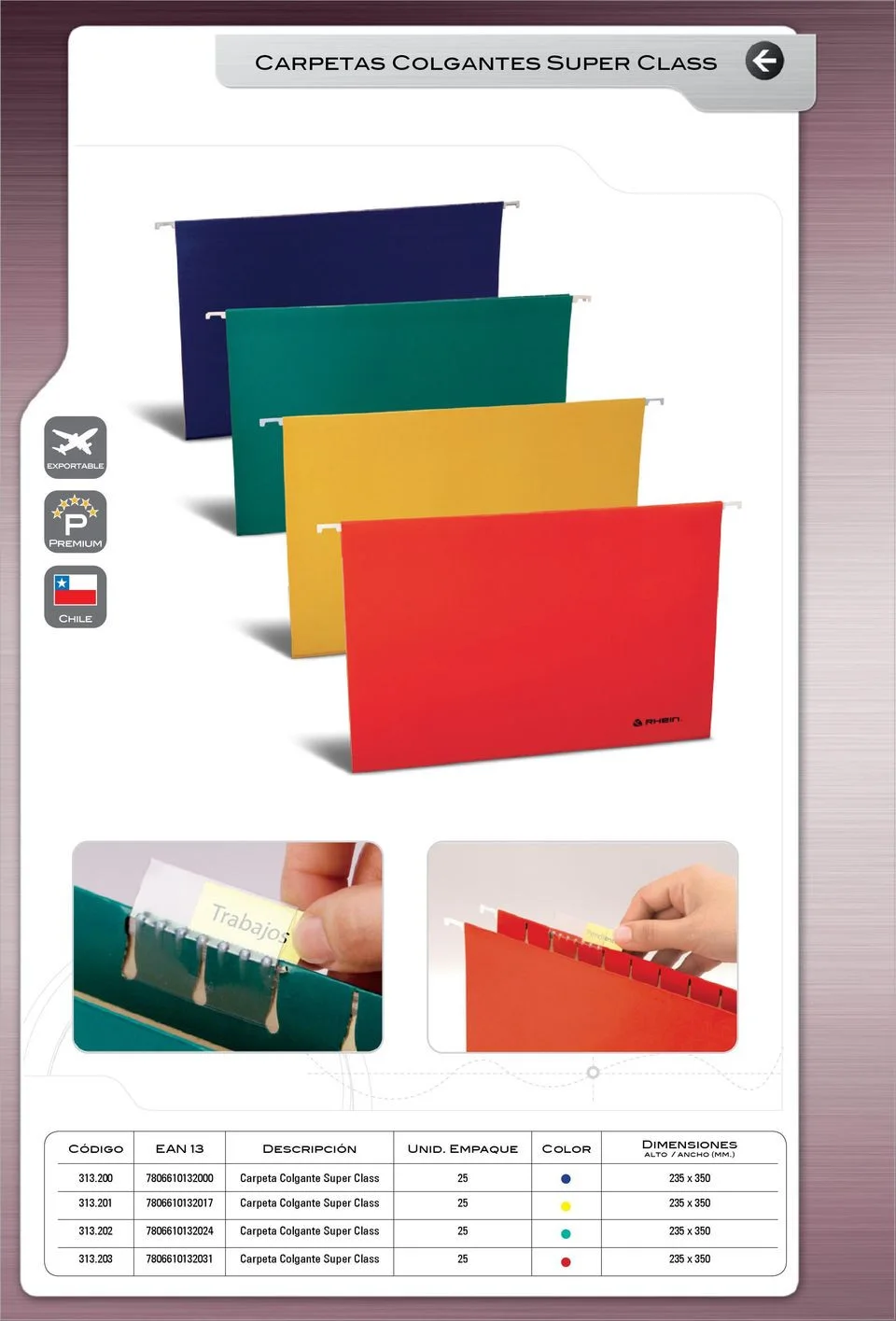 CARPETA COLGANTE COLOR ROJA RHEIN 313203i