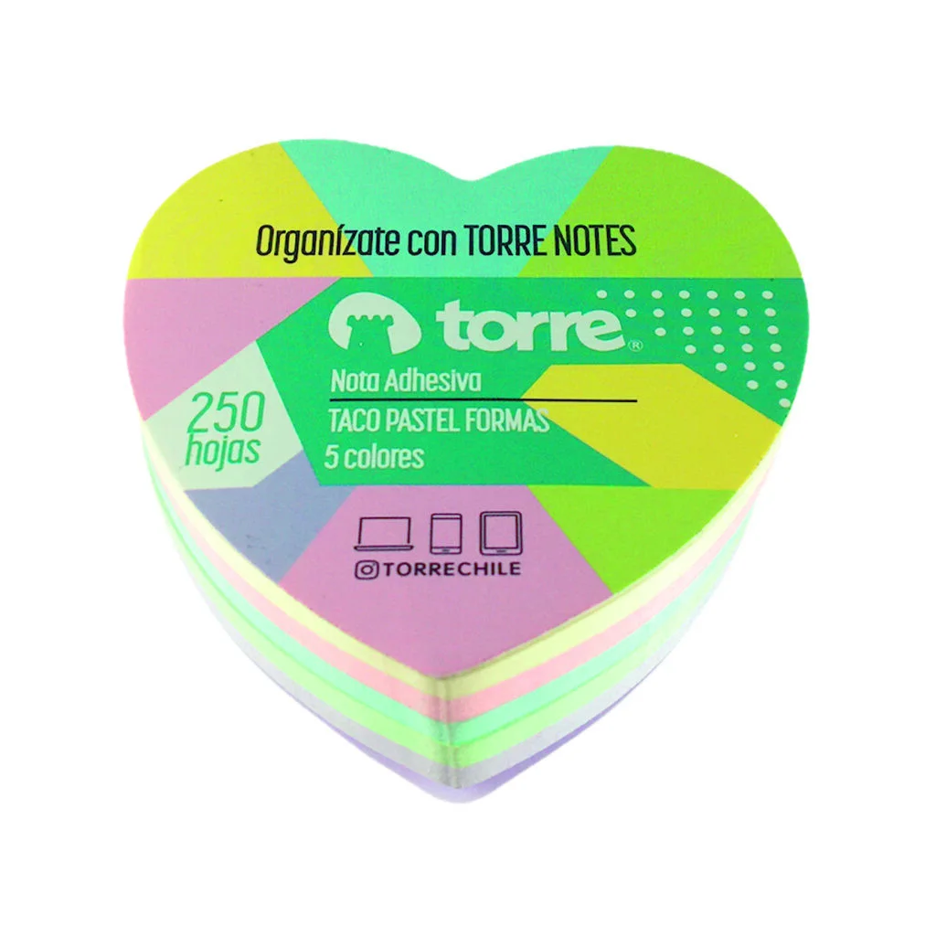 POST IT TORRE 5 COL PASTEL CORAZON 31164