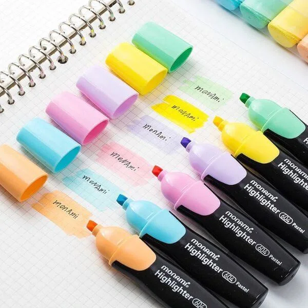 SET 6 DESTACADOR PASTEL MONAMI 604 ANATOMICO