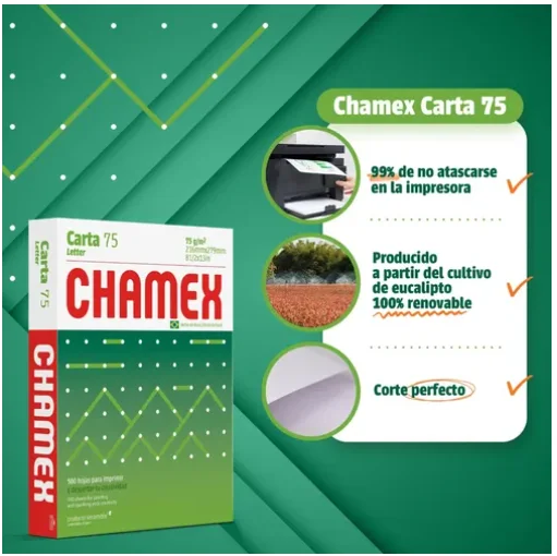CAJA RESMA 10 UNIDADES PAPEL CARTA CHAMEX 75GR 500HJS