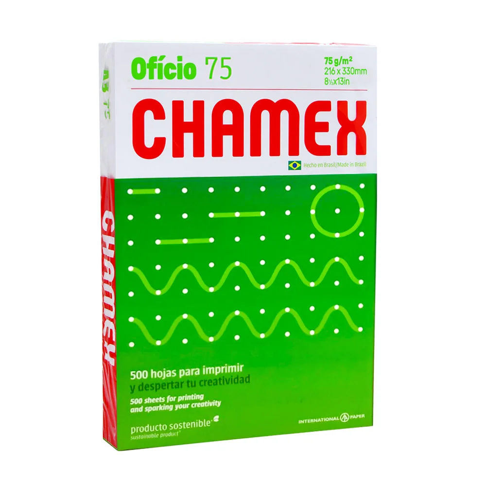CAJA RESMA 5 UNIDADES PAPEL OFICIO CHAMEX 216X330 75GR 500HJS